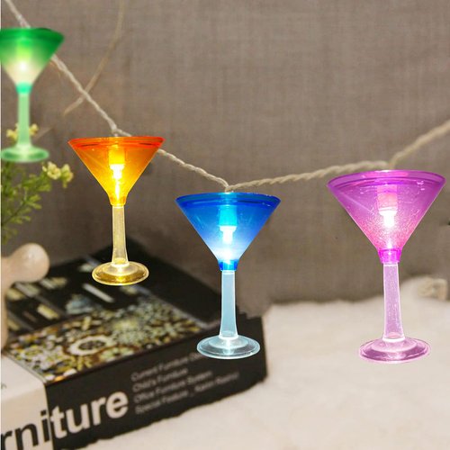 Cbebew Margarita Glass String Lights, 8.5FT Summer Patio Light with 10 LED Cocktail Drink Lights, Plug in LED String Lights for Indoor Outdoor Party Bar Decor, White Wire