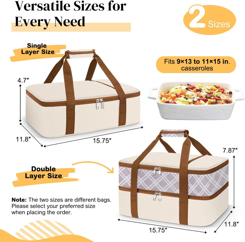 Coobiiya Insulated Casserole Carrier - Keeps Food Hot or Cold | Portable Tote Fits 9" x 13" Dish