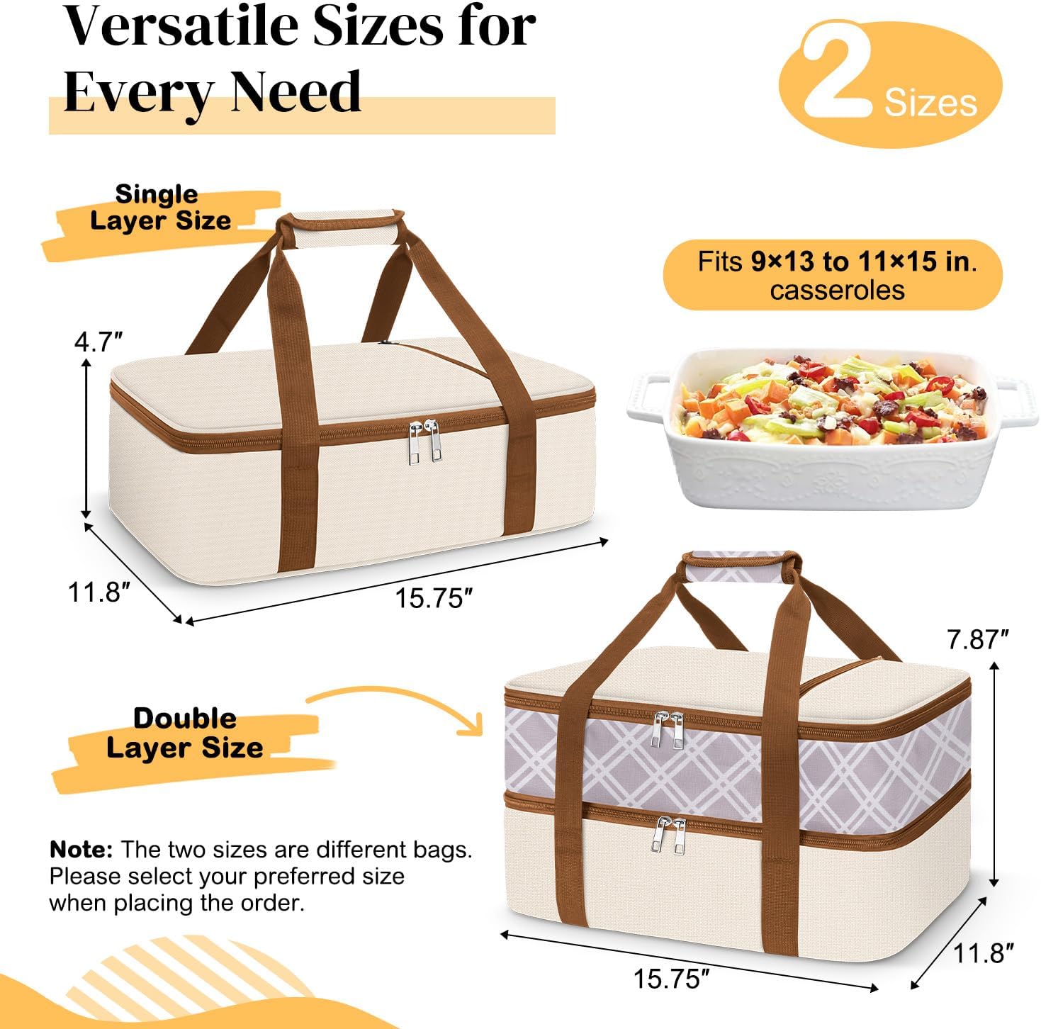 Coobiiya Insulated Casserole Carrier - Keeps Food Hot or Cold | Portable Tote Fits 9" x 13" Dish