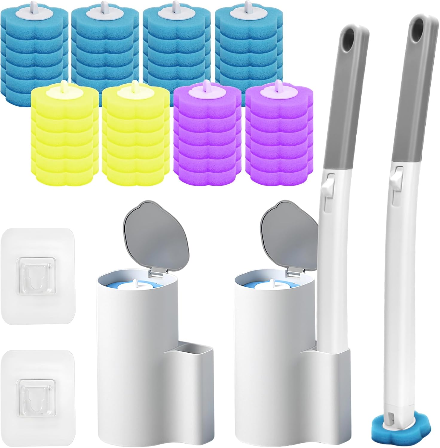 Skiennix Disposable Toilet Bowl Cleaner Wand Set - 2 Pack with 48 Refills & Extended Handle for Easy Cleaning