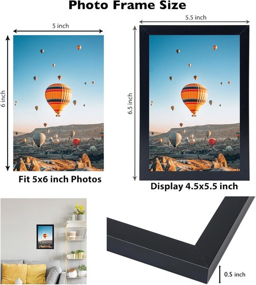 JCJMY 5x6 Black Picture Frame - Versatile Wall Hanging or Tabletop Display with Shatter-Resistant Plexiglass