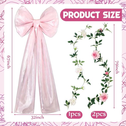 BreezeHug Giant Wedding Bow Decor - Elegant Pink Bow with Long Ribbons for Bridal Shower & Party | 32 x 20 x 67 Inches