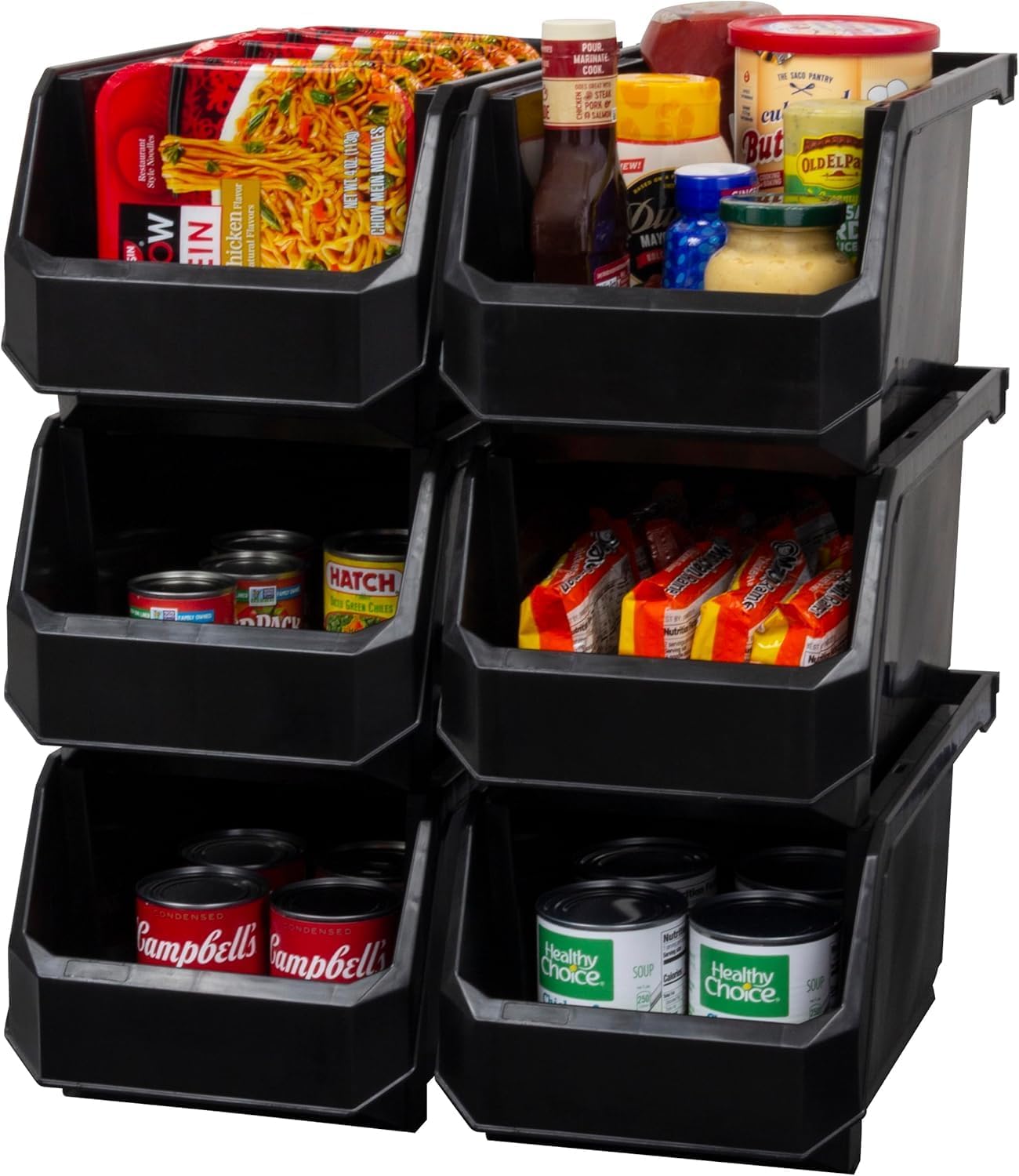 ReadySpace Large Plastic Storage Bins - Stackable Organizer Containers for Home & Office | Black, 6 Pack