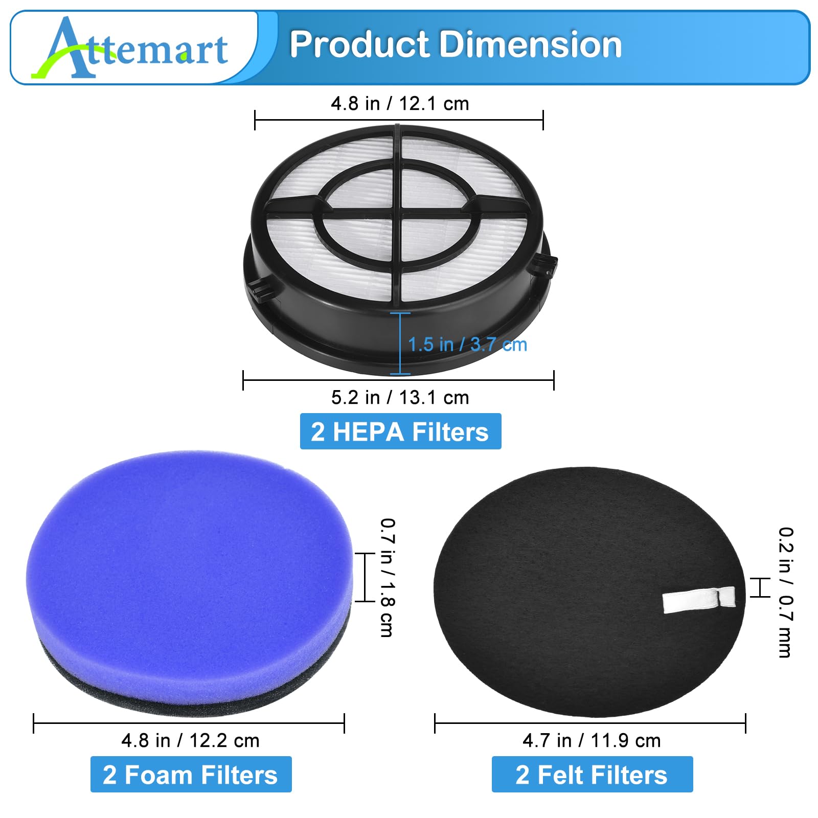 Attemart 2790 Filter Replacement for Bissell Pet Hair Eraser Turbo Pro/Plus Vacuum 27909 2790W 2281 2461 3126 31269, for Bissell Pet Hair Eraser Turbo 2475, Replace to part # 1606751 & 1603437, 4 Pack