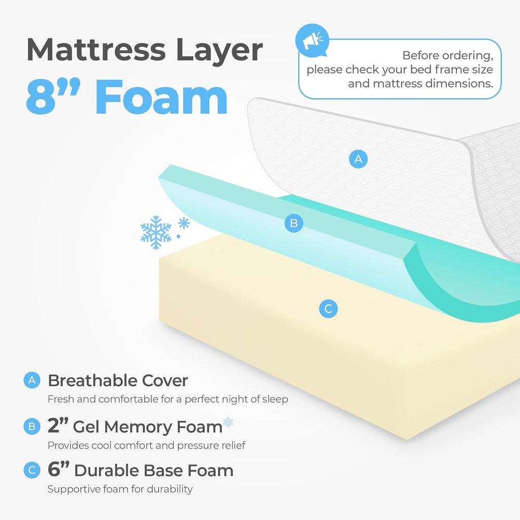 Neo Sleep 8-Inch Full Cooling Gel Memory Foam Mattress - Medium Firm, CertiPUR-US Certified, Enhanced Pressure Relief, Removable Soft Cover