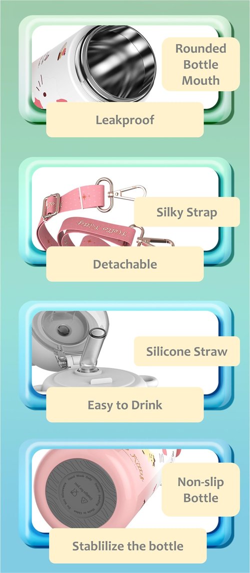 Many Rainbows Cinnamoroll White Stainless Steel Insulated Water Bottle (Straw) with Strap 600ml