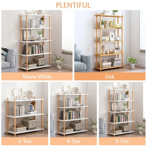 IOTXY 4-Tier Wooden Shelf Bookcase - Modern Open Bookshelf, Free Standing Storage Rack, Multifunctional Display Stand for Home and Office, Oak, Rectangle