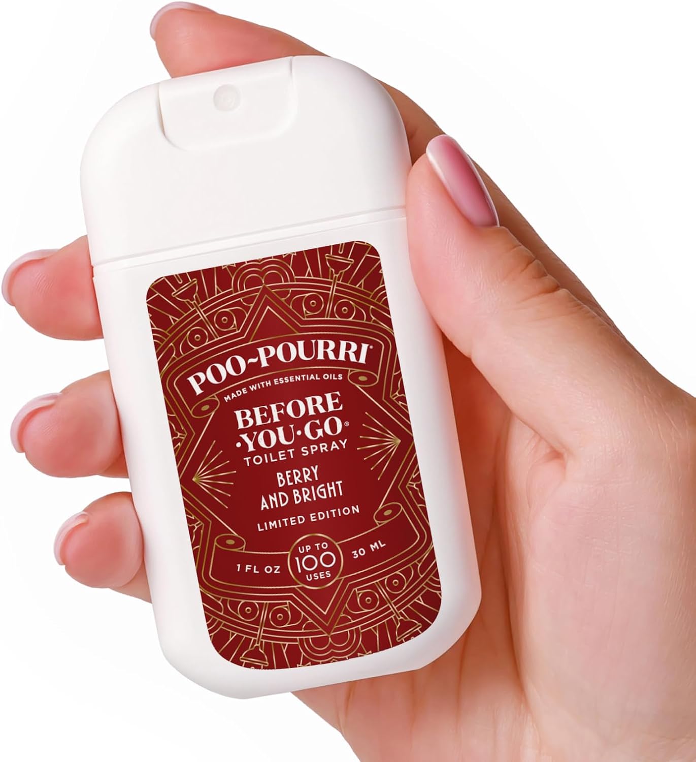 Poo-Pourri Before-You-Go Holiday Pocket Sprayer - Berry & Bright, 1 Fl Oz | Cinnamon, Cranberry, Balsam Fir