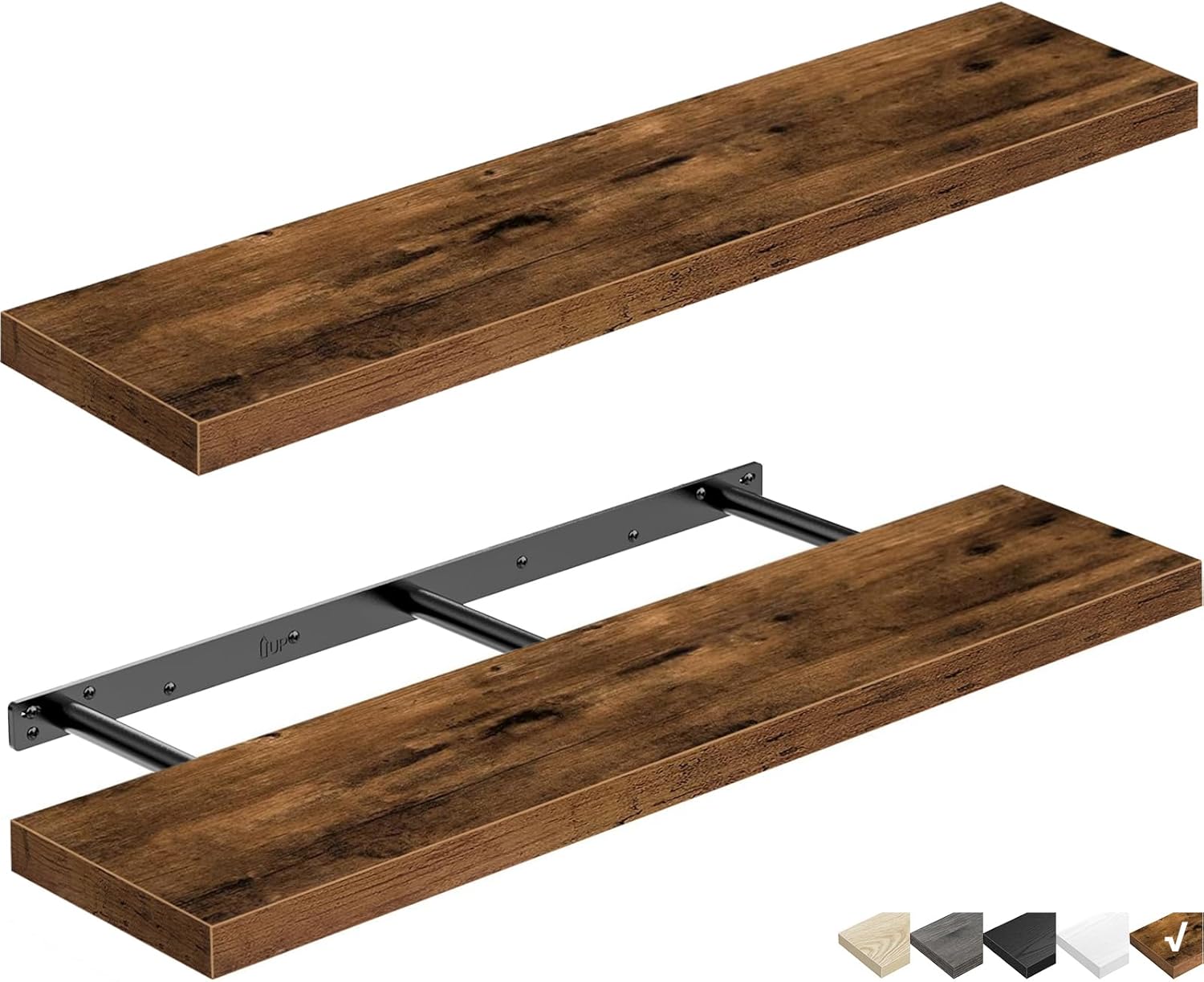 QEEIG Floating Shelves - Rustic Brown Wall-Mounted Display Shelf Set of 2 | 31.5" x 9.3" for Home Decor
