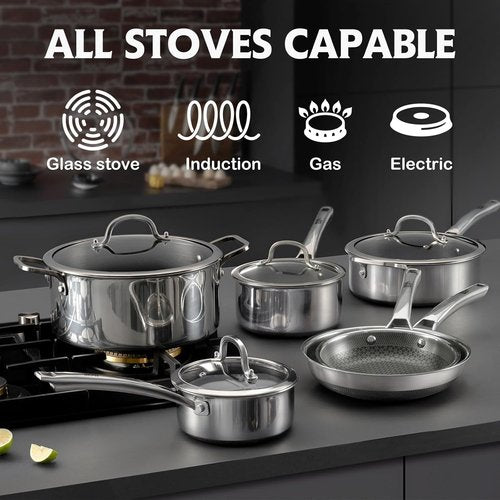 **SNOWCLAD Nonstick Frying Pan with Lid - 5 Quart Hybrid Saute Pan | PFOA Free, 12-Inch Deep, Dishwasher & Oven Safe**