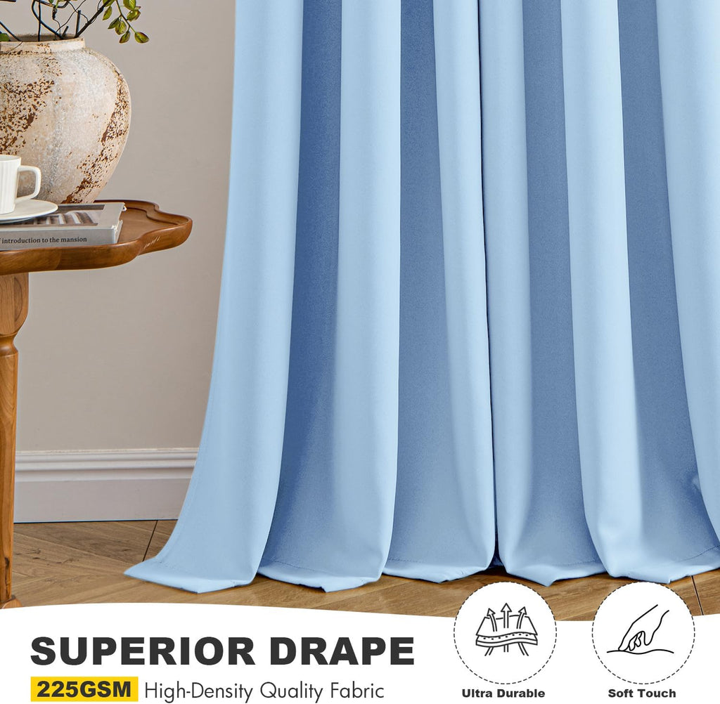 MIULEE Sky Blue Blackout Curtains - Thermal Insulated Room Darkening Drapes, 63 Inches Long, 2 Panels