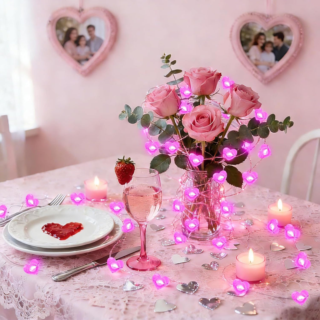 Skiennix 10FT Pink Heart Fairy Lights - Battery Operated LED String Lights with Timer | Waterproof Indoor/Outdoor Decor for Valentine's Day & Special Occasions
