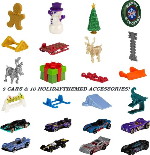 Hot Wheels 2021 Advent Calendar - 24 Surprises with 8 1:64 Scale Vehicles & Play Mat for Kids 3+
