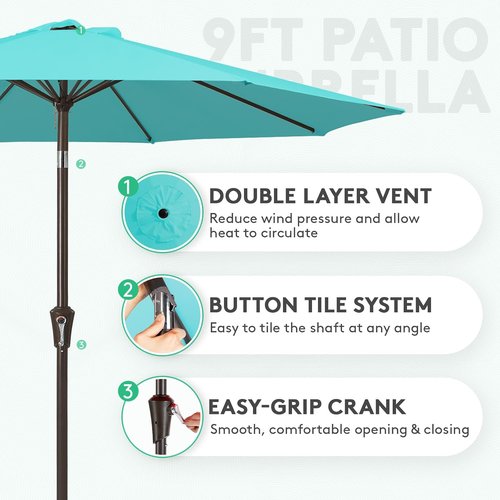 JEAREY 9FT Outdoor Patio Umbrella - Push Button Tilt & Crank | UV Protection, Waterproof - Peacock Blue
