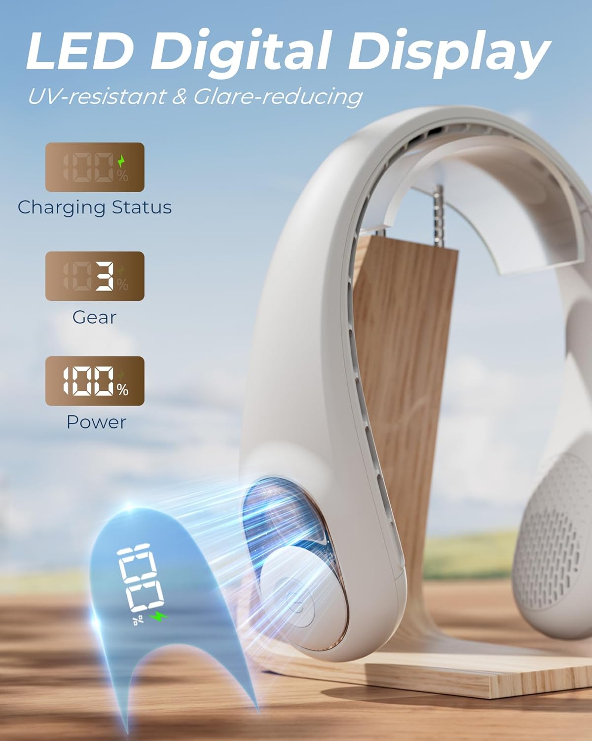 Neck Fan - USB-C Rechargeable Personal Fan with LED Display & 3-Speed Whisper-Quiet Operation