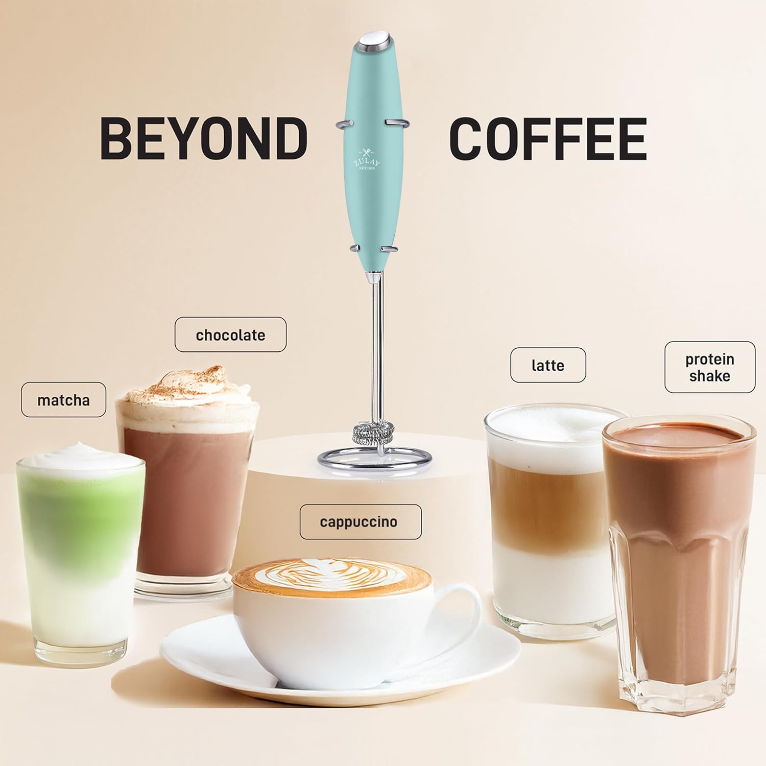 Zulay Kitchen Milk Frother - Powerful Handheld Whisk for Coffee, Lattes & Hot Chocolate | Includes 4 Duracell Batteries