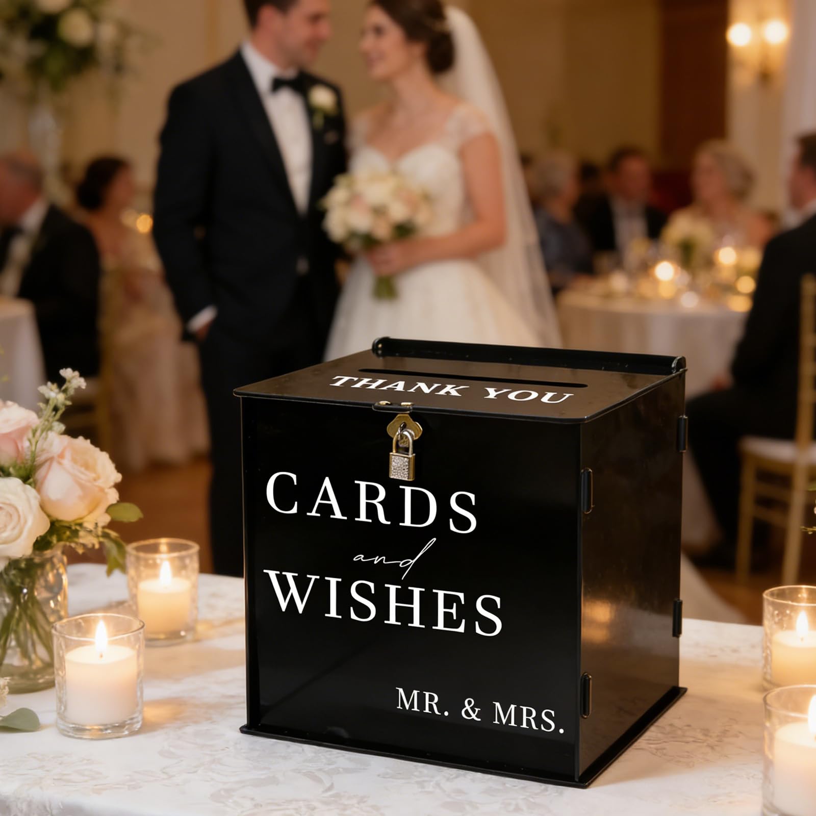 SOFARKKT Black Acrylic Card Box with Slot & Lock, DIY Large Wedding Card Boxes for Reception, Elegant Money Envelop Gift Cards Box for Party Wedding Birthday Baby Shower Graduation Table Decor