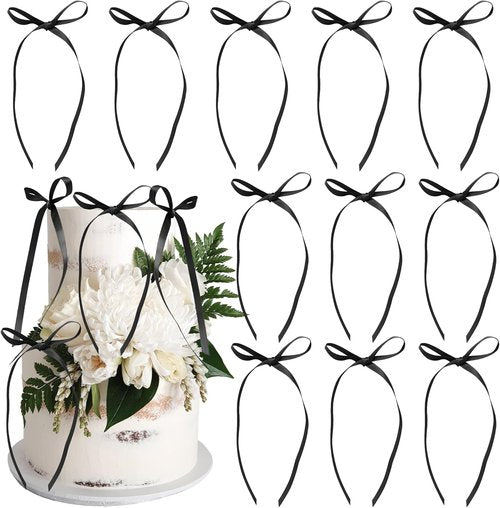 Ephlyn 30Pcs Bow Cupcake Toppers - Elegant Black Bowknot Ribbons for Parties & Weddings