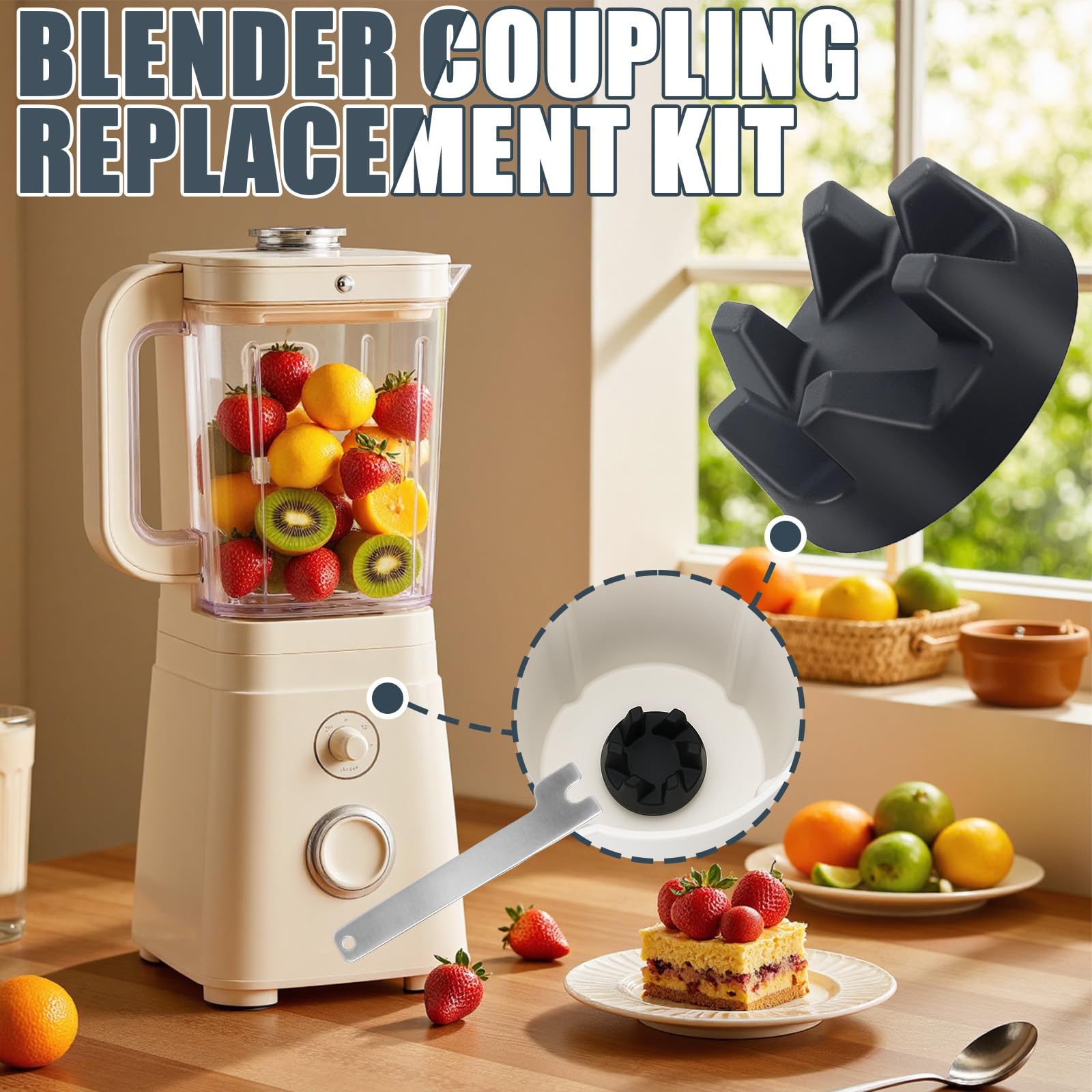 9704230 Blender Coupler with Spanner Wrench Replacement Parts Compatible with KitchenAid KSB5WH, KSB5, KSB3 Models/Replaces WP9704230VP WP9704230, Easy to Install (4Pack)