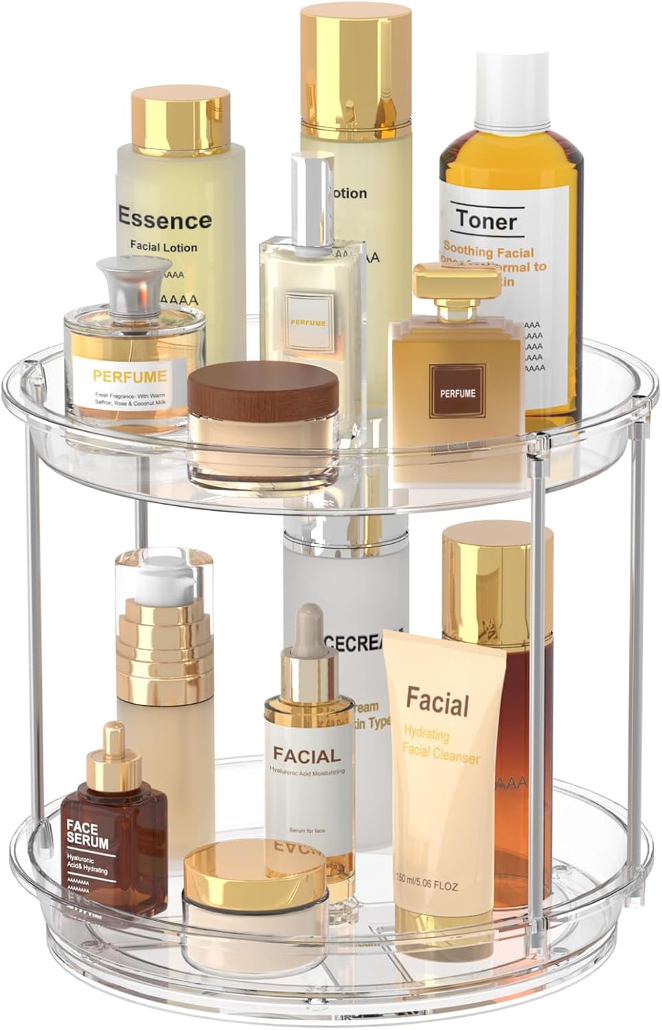Skiennix 360 Rotating Makeup Organizer - 2-Tier Clear Vanity Turntable for Skincare & Perfume