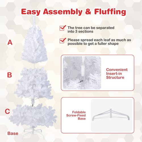 OFFICEJOY 6Ft Artificial White Christmas Tree, Pine Tree with Solid Metal Legs & Pine Needles, Ideal for Indoor & Outdoor Home, Office, Holiday Decoration