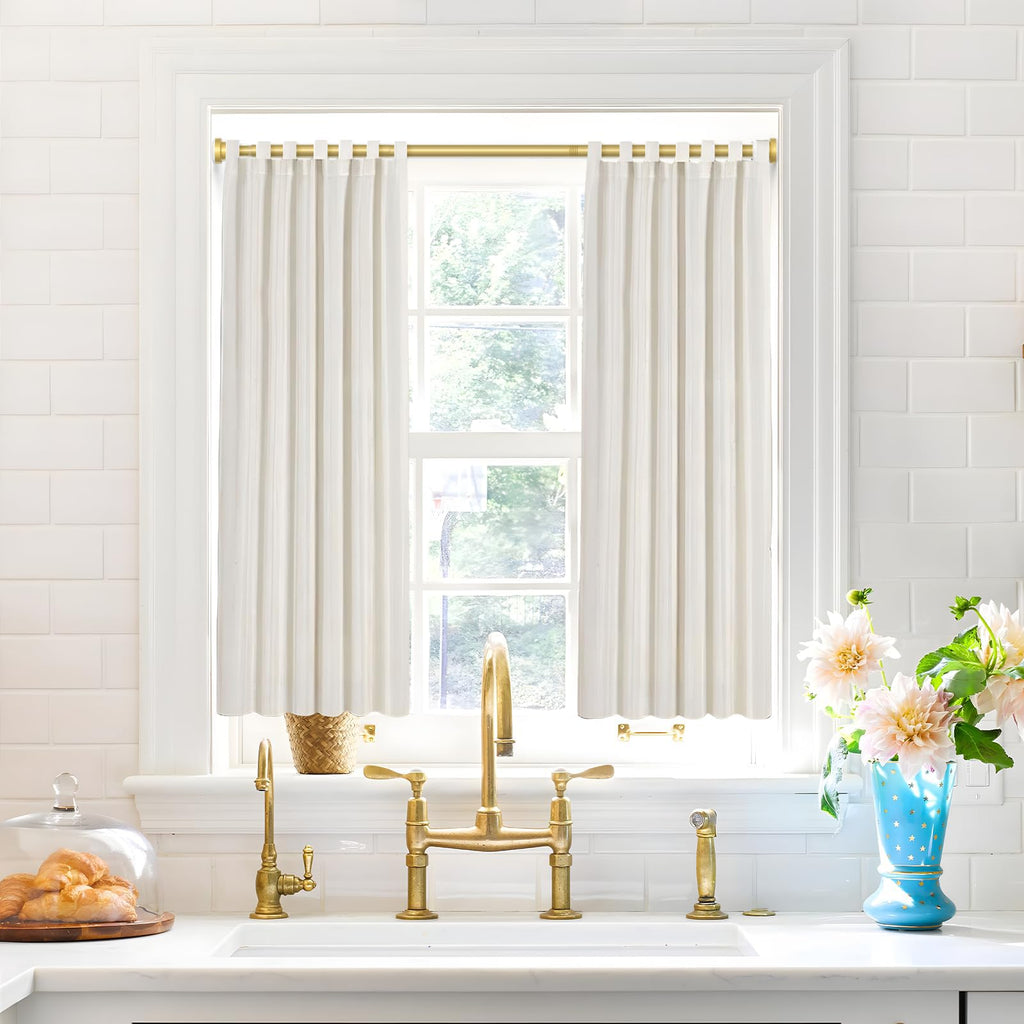 1 Pack Gold Spring Tension Curtain Rod 28-48 Inches, 7/8" inch Adjustable Curtain Rod No Drill, Anti-slip Spring Curtain Rod for Windows Bathroom Kitchen Closet Doorway