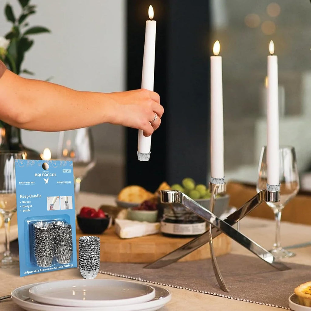 Skiennix Taper Candle Holder Liners - Protective Aluminum Foil for Weddings & Home Decor | 30 Pack