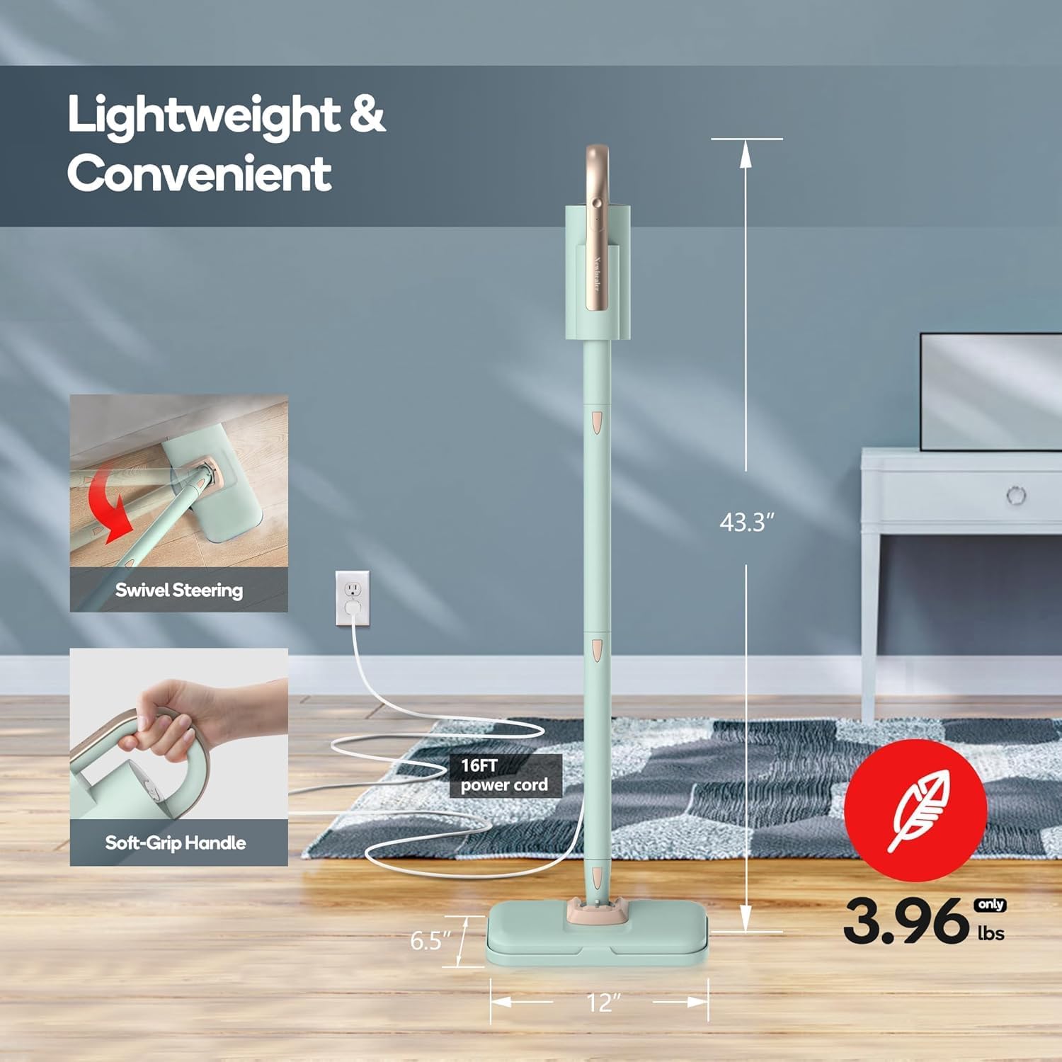 Newbealer Steam Mop - Powerful 1200W Floor Steamer with Detachable Handheld Cleaner | 250ml, 3 Adjustable Levels, 7 Accessories