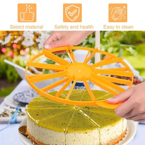 Round Cake Portion Marker 10/12 Piece Cake Portion Marker Cake Divider Cutter Cake Slicer Cutter with Handle for Pastry Baking Uniform Slicing (Orange)