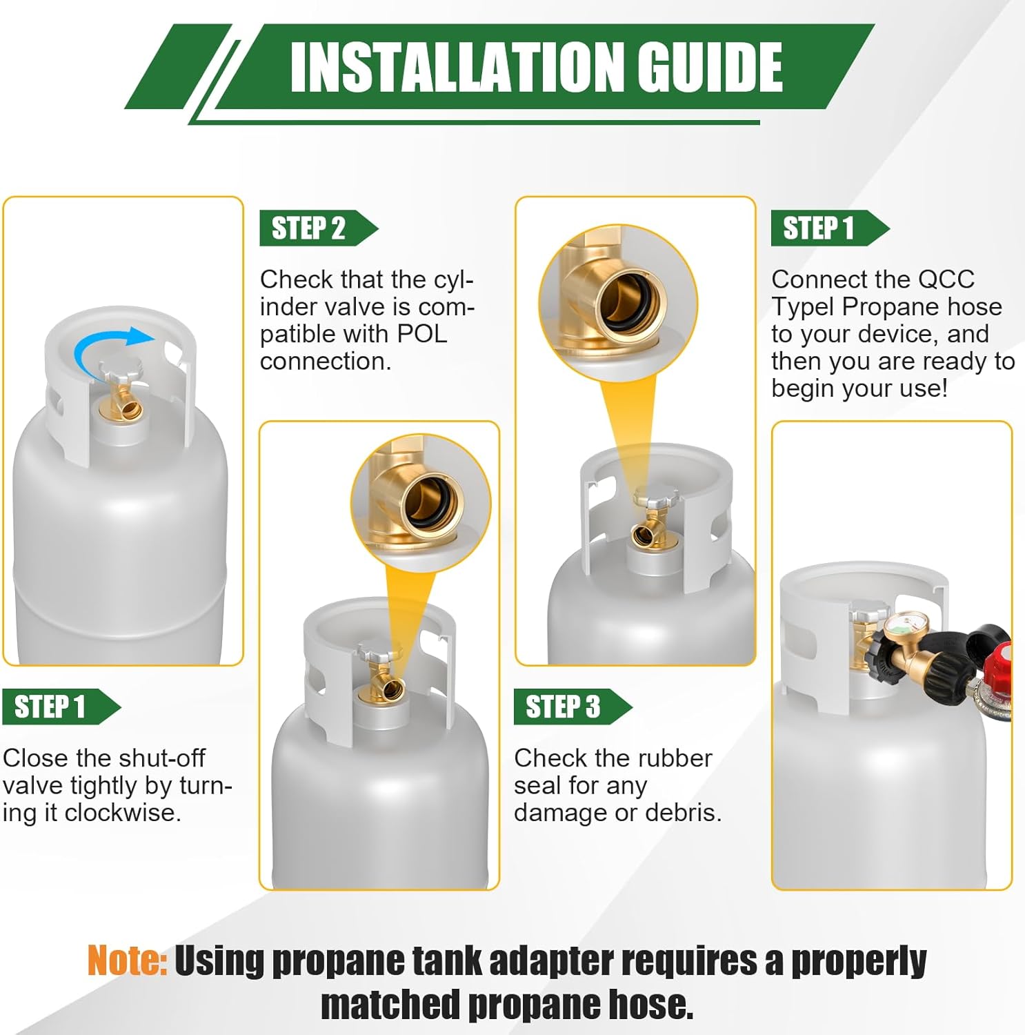 Skiennix 100 lb Propane Tank Adapter - POL to QCC1 Connection with Built-In Gauge for Easy Monitoring