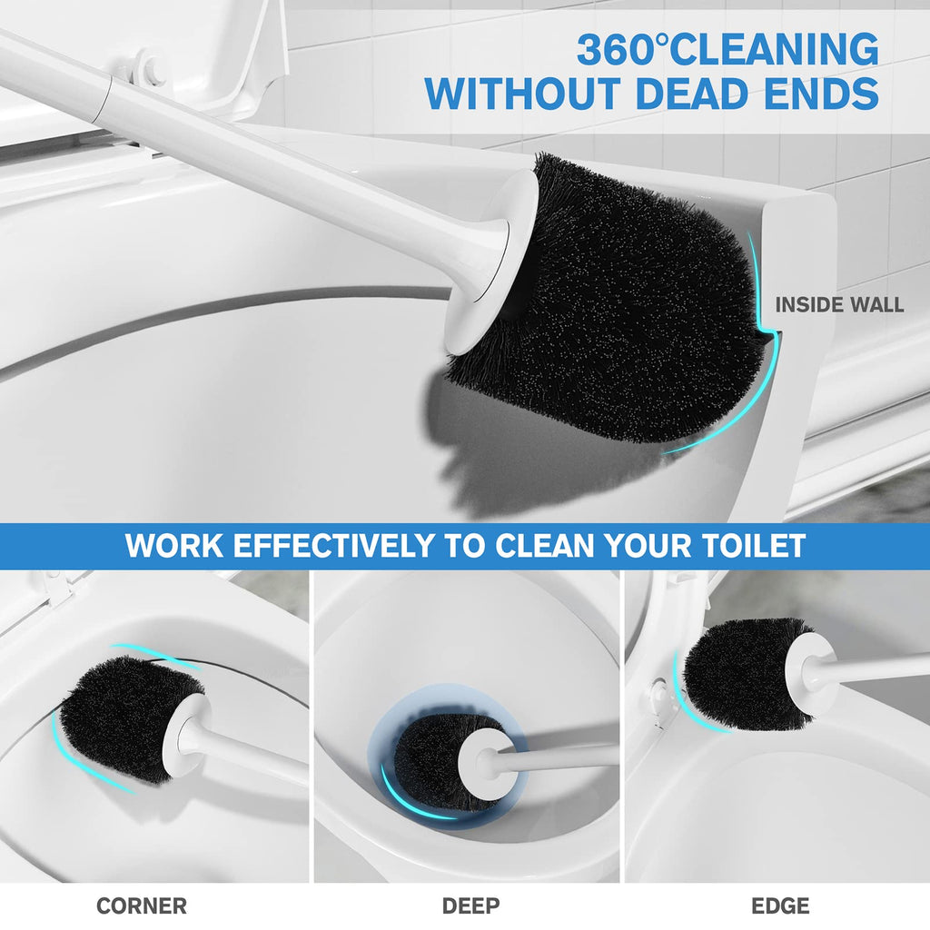 Toilet Brush and Holder, Toilet Bowl Brush with Ventilated Holder and Ergonomic Long Handle, Durable Bristles Toilet Scrubber Set for Bathroom Cleaning