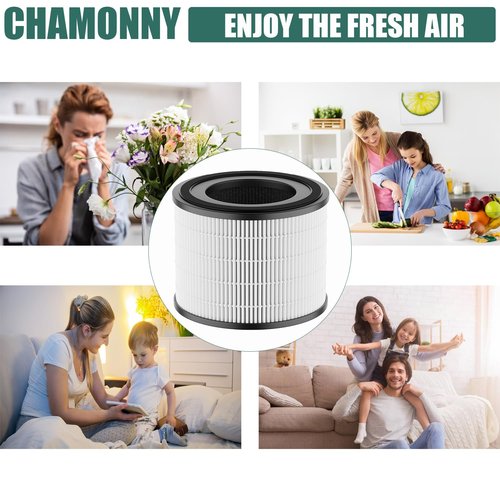 CHAMONNY AP-S0610L Filter Replacement, 3-in-1 H13 True HEPA & Activated Carbon Filter, Compatible with MOO-KA AP-S0610L Air Purifier, 2 Pack