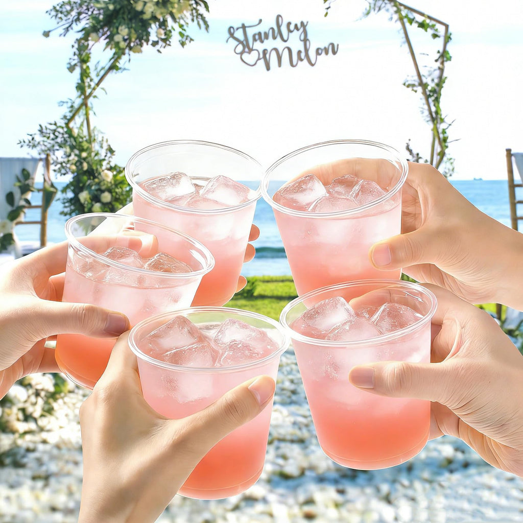 Jycnolm 100 Pcs Round Bottom Plastic Cups 12 oz Disposable Stemless Wine Glasses Cocktail Clear Party Cups for Meeting, Wedding, Birthday, Party Supplies