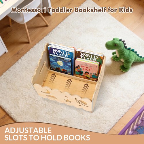 Kids Kookshelf, Montessori Toddler Bookshelf for Kids with 2 Adjustable Dividers, Nursery Book Shelves, Suitable for Baby Nursery book shelf, Playroom, Classroom or Bedroom Bookcase Storage Organizer