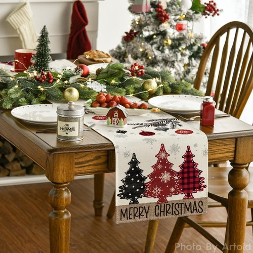 Artoid Mode Christmas Table Runner - Red Pine Trees Design | Winter Holiday Decor 13x72 Inch