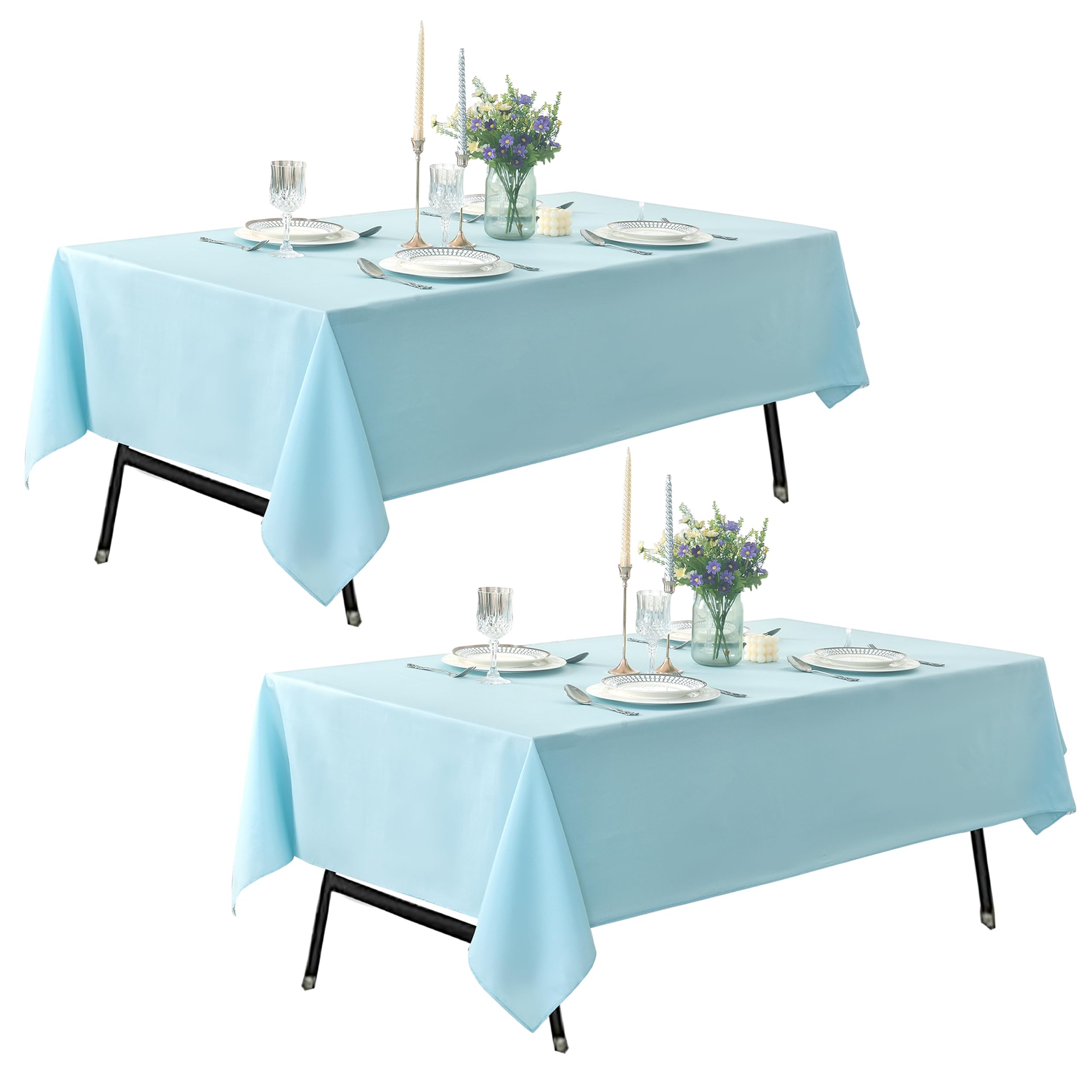 ZarzaaSik 6-Pack Round 90-inch Dusty Blue Table Cloths, Solid Stain and Wrinkle Resistant Circular Tablecloth, Premium Plain Weave Polyester Fabric Table Linen Covers for Hotel, Banquet