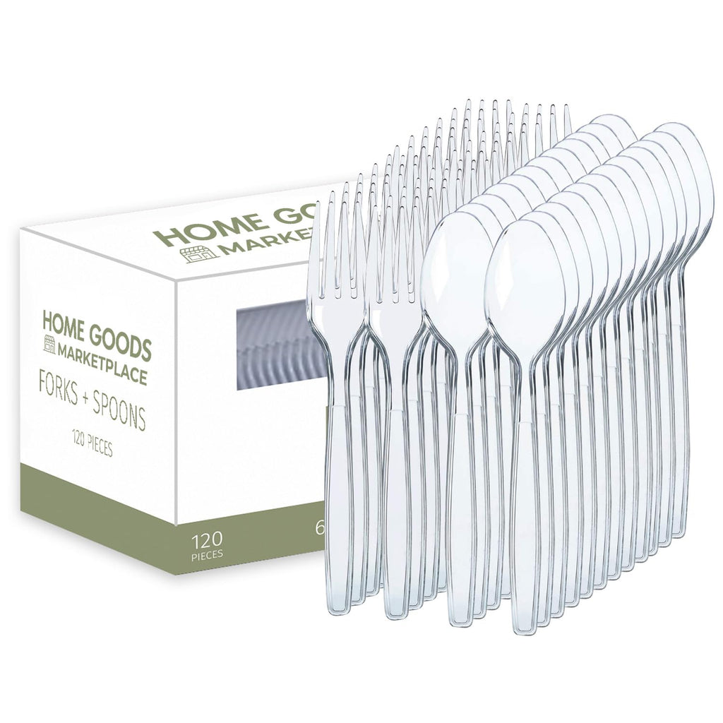 Clear Plastic Silverware Set, 120 Count Spoons and Forks, Perfect for Parties, Holiday Gatherings, Picnics, and Stocking the Pantry