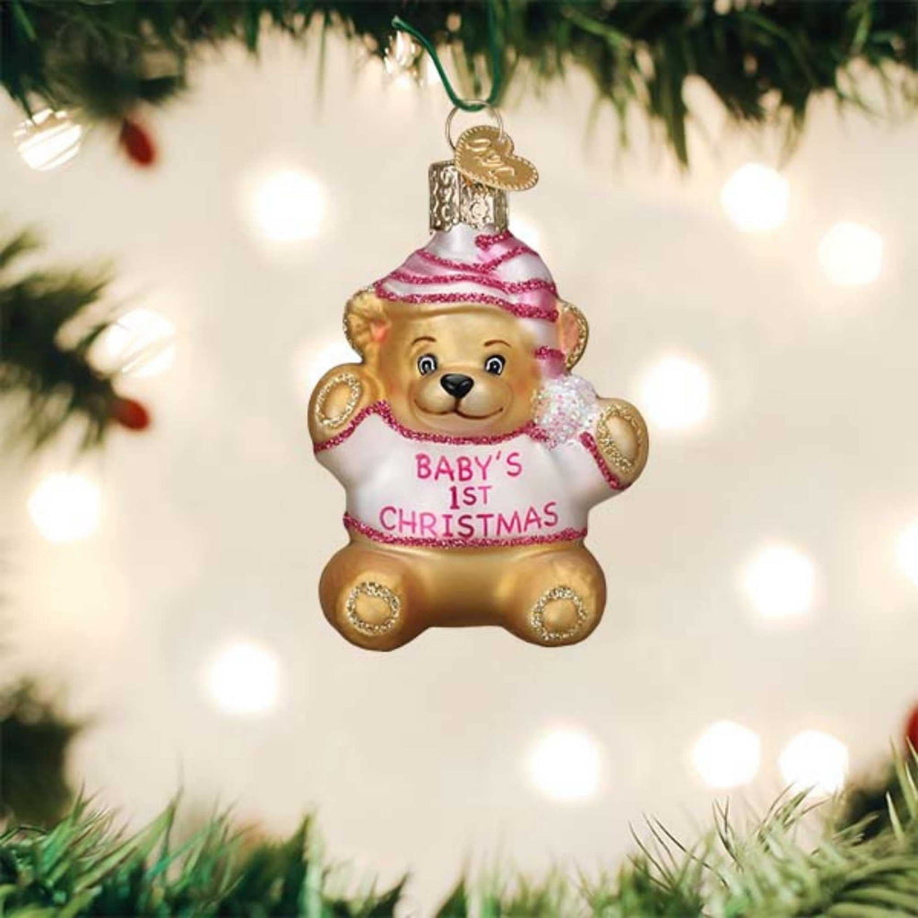 Old World Christmas Ornaments Baby Girl's First Teddy Bear Glass Blown Ornaments for Christmas Tree