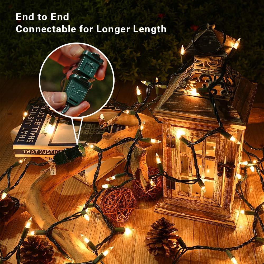 ODEETRONIC Christmas Lights - 21.63ft 100 Count Warm White Incandescent Mini Lights | UL Certified Outdoor & Indoor Decor