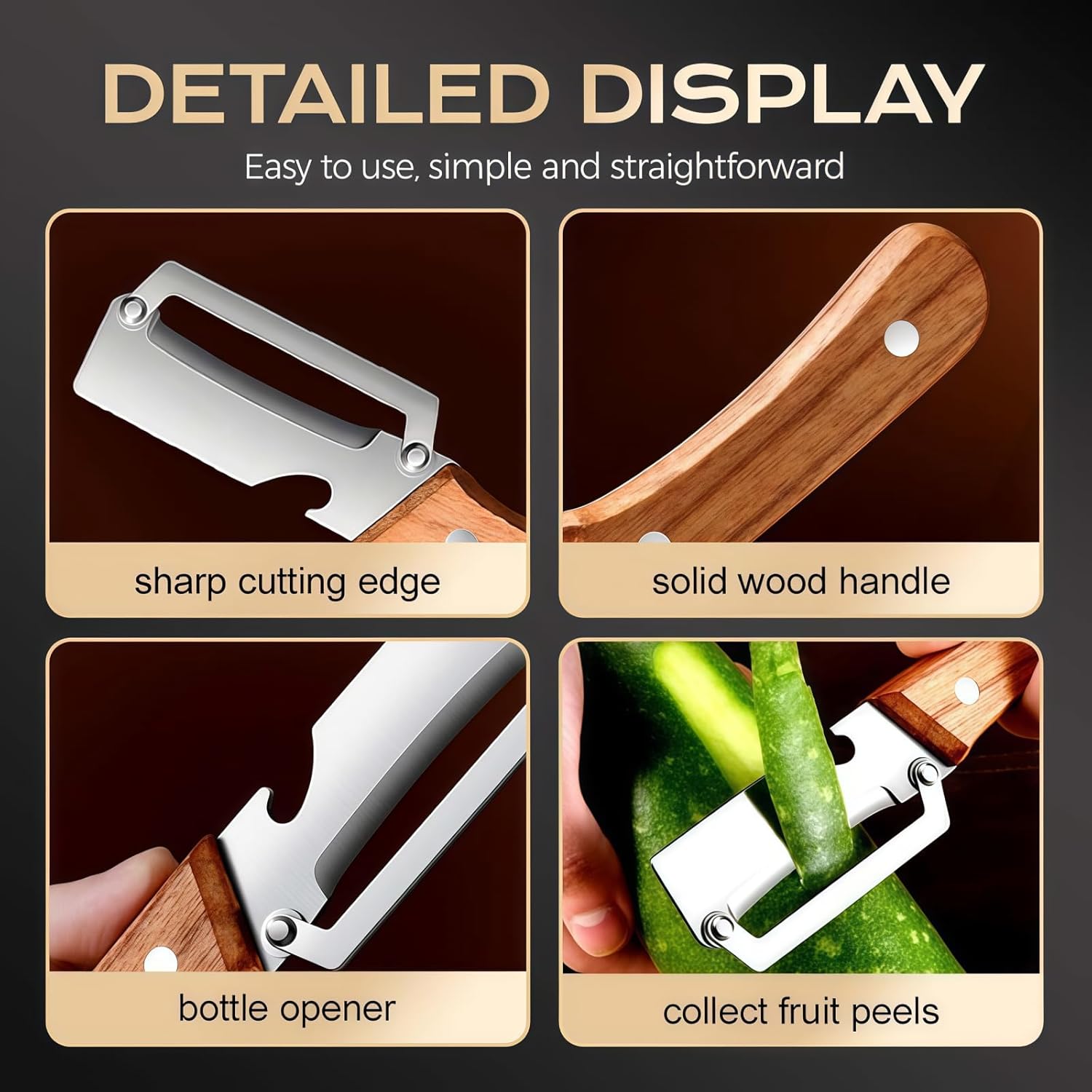Skiennix Multifunctional Vegetable Peeler Set - 2 Wooden Handle Peelers with Bottle Opener for Fruits & Veggies