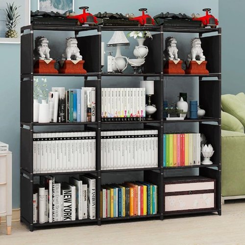 Aocoray 12 Cube Storage Organizer Book Shelves, DIY Open Stackable Bookshelf, Extra Large Plastic Bookcase Rack for Bedroom, Living Room, Home Office