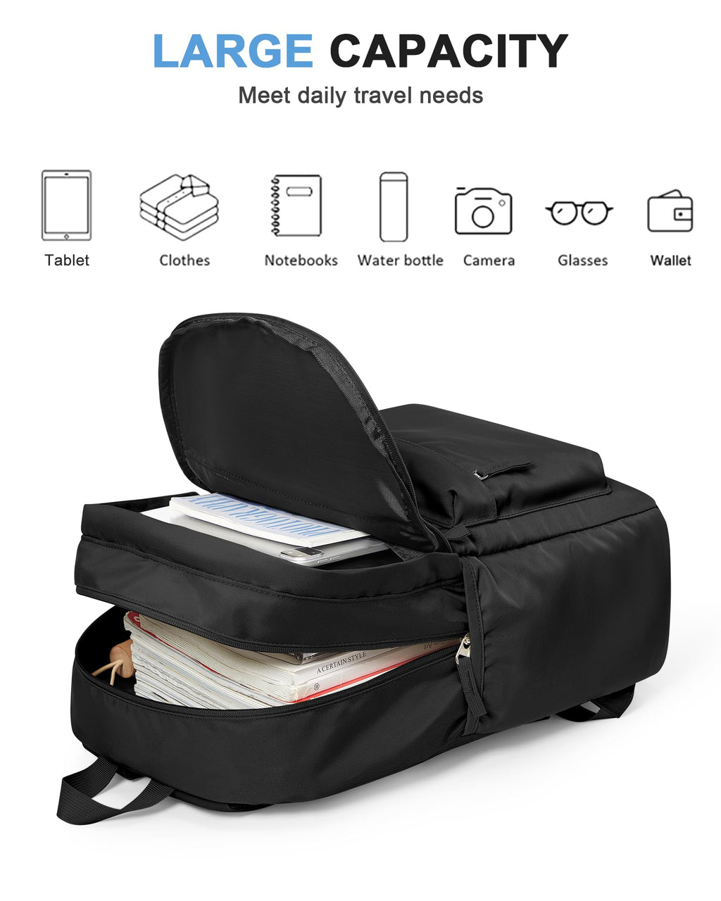 VGCUB Black School Backpacks Travel Book Bag Waterproof Work Light Aesthetic College Backpack for School Girls Boys Teens Mochilas Escolares Para Niñas Casual Daypack for Women Men