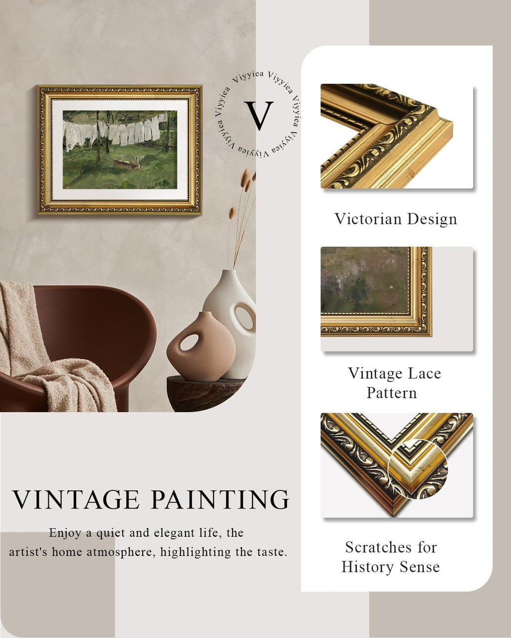 VIYYIEA Gold Framed Canvas Print - Vintage Laundry Room Art | Antique Country Oil Painting, 11x14in