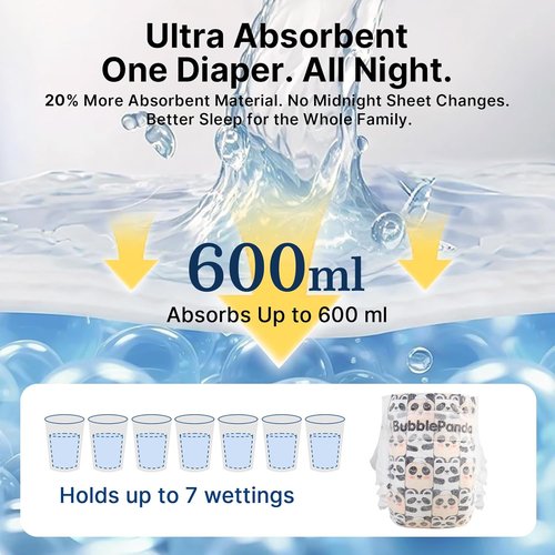 BubblePanda Overnight Diapers - Nighttime Protection with Dual Absorbent Core | Size 2, 80 Count