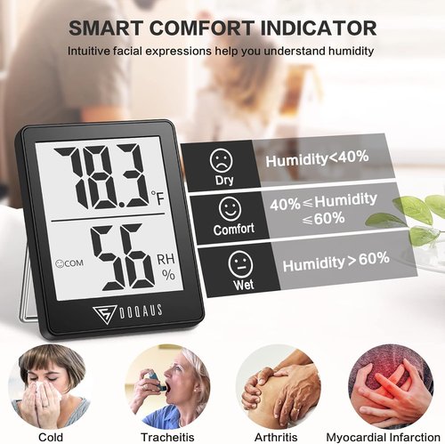 DOQAUS Digital Hygrometer | Accurate Indoor Thermometer with 5s Fast Refresh - Black for Home & Office