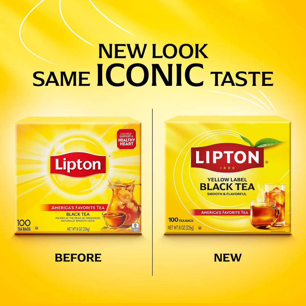 Lipton Black Tea Bags 600-Count Premium Breakfast Tea with High Caffeine for Hot or Iced Tea Beverages, 100% Rainforest Alliance Certified Bulk Tea, 6-Pack of 100 Bags Each