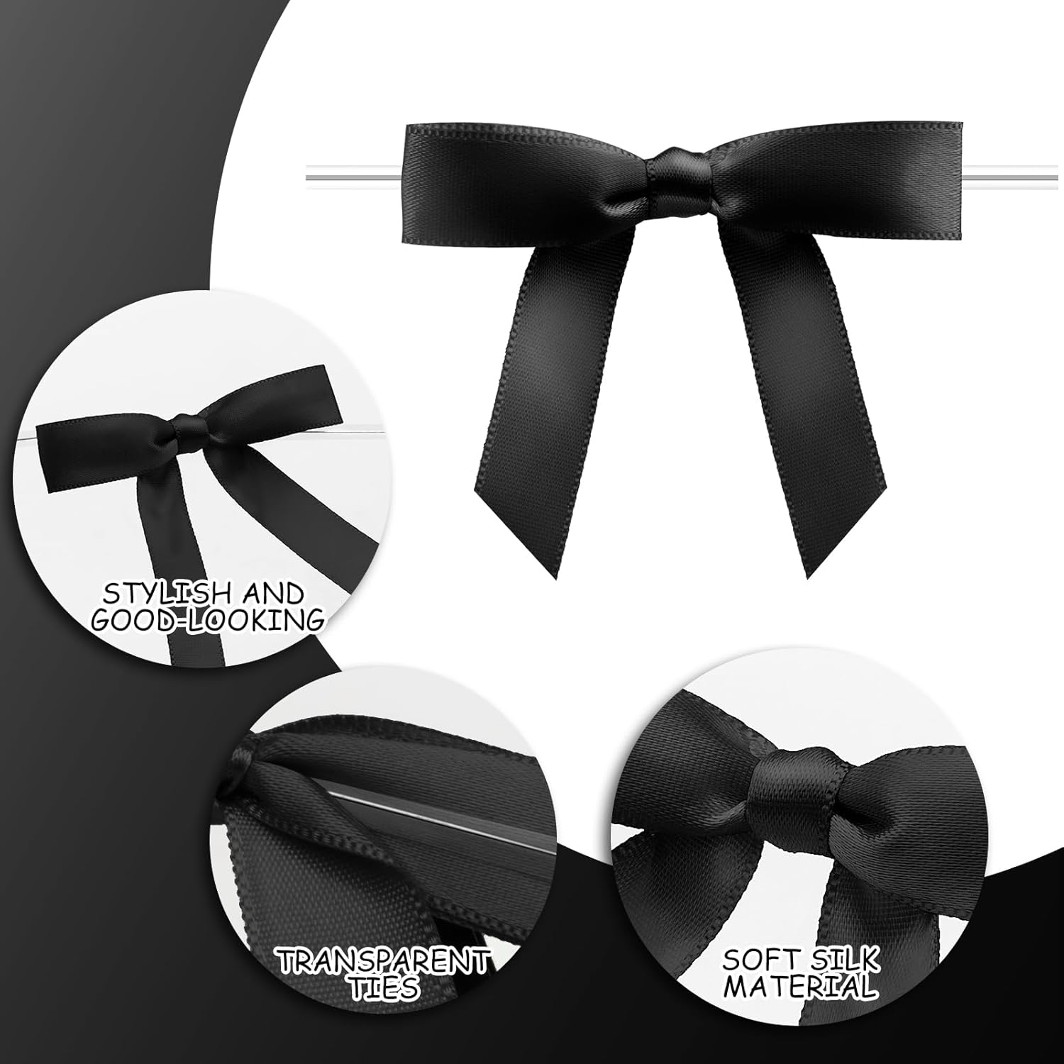 Regine Switzerland Satin Ribbon Black Bow Decor - 2.5" Premade Pink Twist Tie Bows for Gift Wrapping | 50 Count