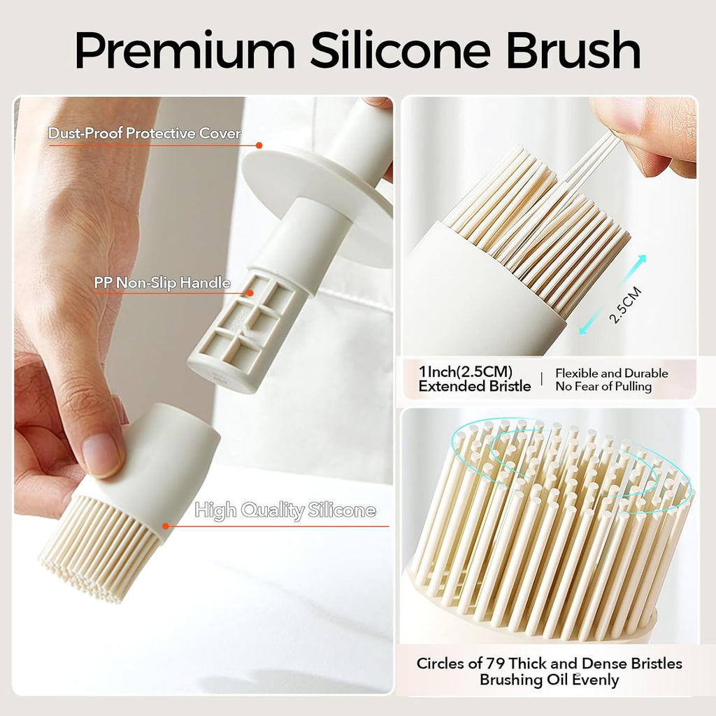 YARRAMATE Oil Dispenser with Brush - 300ml Glass Bottle for Kitchen | Silicone Basting Brush in Creamy White