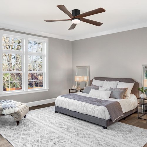GreeLustr Low Profile Ceiling Fan with Light, 52-Inch Dimmable Fans for Dining Room Indoor Outdoor, Modern Industrial Ceiling Fans with Remote Control Flush Mount 3 Wood Grain Blades 6 Speeds Timer
