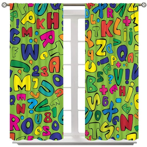 DDCBNS Kids Letters Curtains,Child Educational Alphabet Pattern Window Treatments for Living Room Bedroom Boys Girls Room Nursery Window Drapes 2 Panel Set Total Size 42" x 45"Green